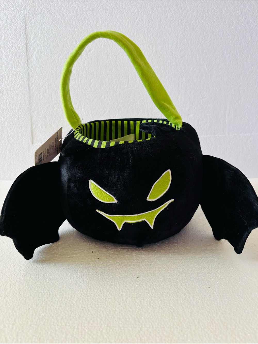 Kids Plush Halloween Bat Treat Bag - Black & Lime